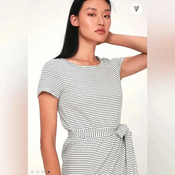 Lulus Sun Swept Black & White Striped Belted Midi Dress  Size Small - Picture 2 of 12